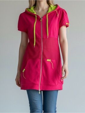 Soho Babe Short Sleeve Zip-Up Long Hoodie